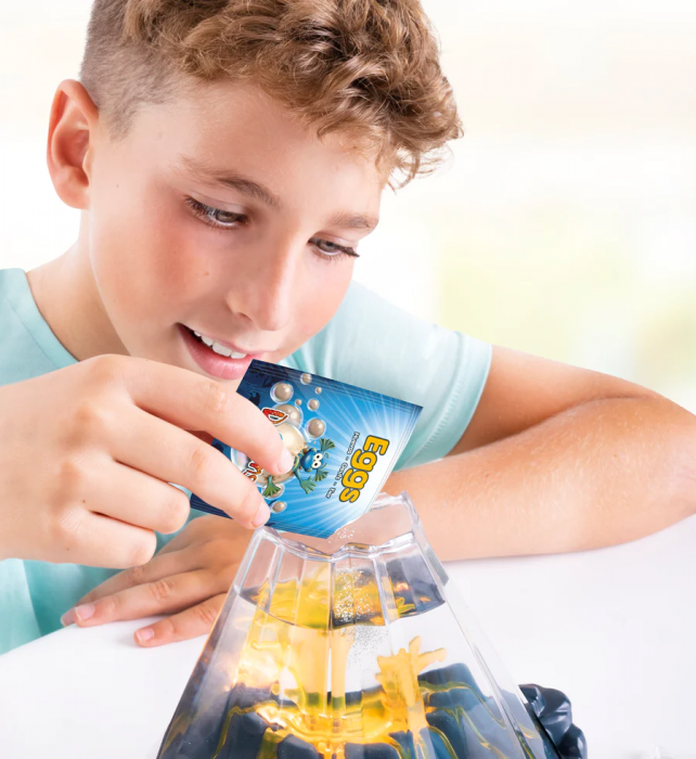Set educativ STEM - AQUA DRAGONS® Habitat VULCAN cu lava - acvariu cu LED si Aqua Dragons rosii [12]