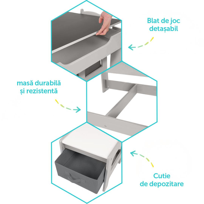 Set masuta si 2 scaune pentru copii , alb MDF, U-Grow [4]