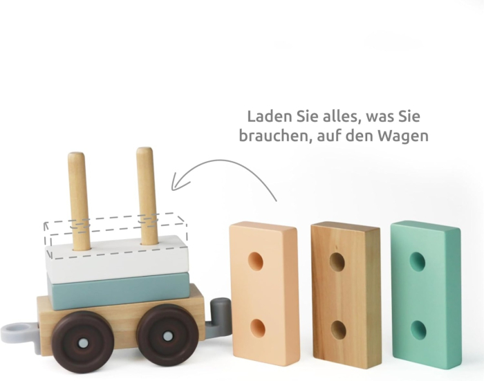 Trenulet cu cuburi din lemn, UMU Toys [5]