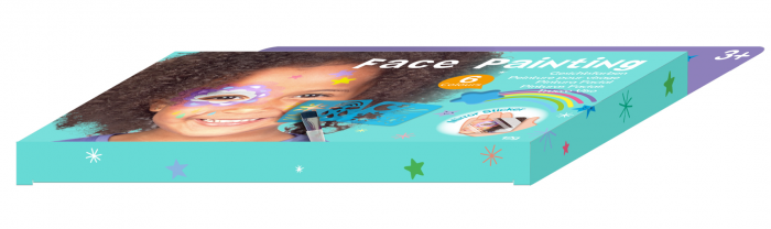 Trusa make-up pictura fata cu sabloane incluse - sase culori non-alergice - curcubeu si stele [5]