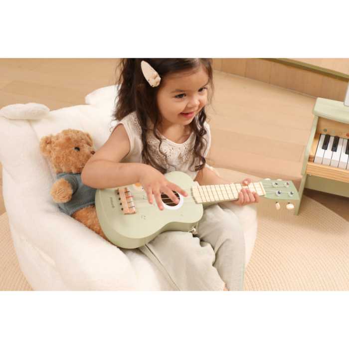 Ukulele verde din lemn pentru copii, jucarie muzicala Montessori [4]
