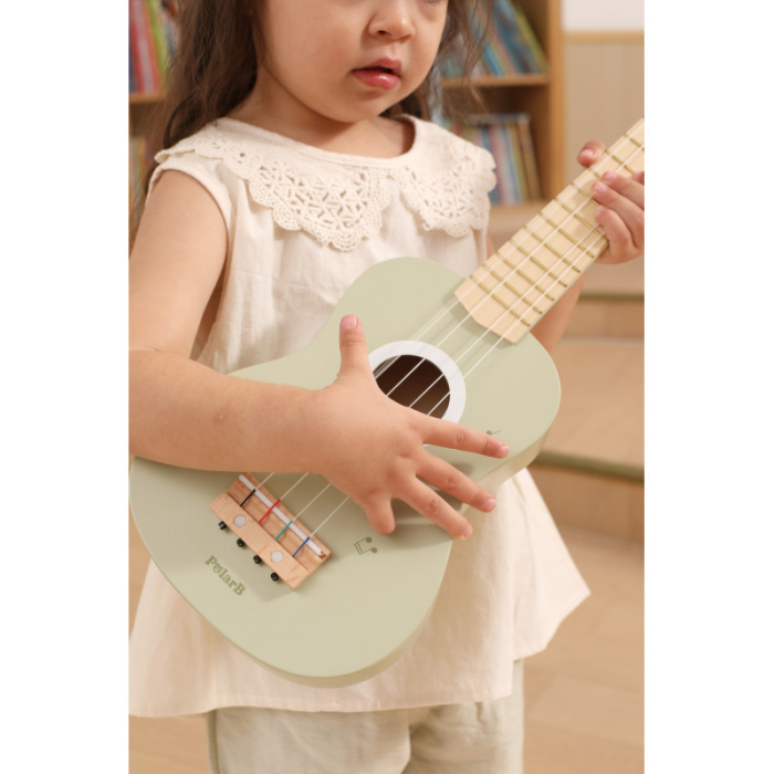 Ukulele verde din lemn pentru copii, jucarie muzicala Montessori [5]