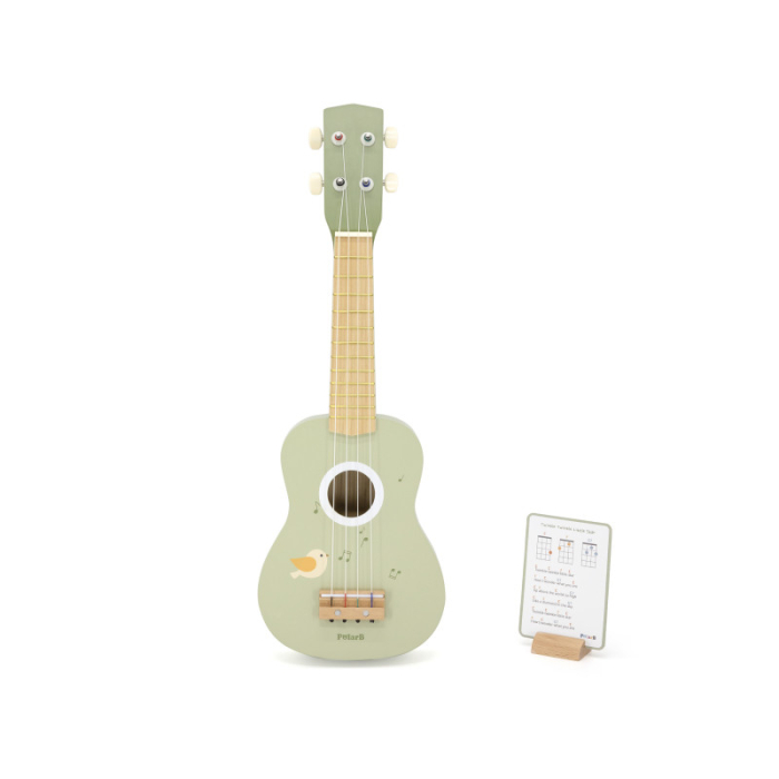 Ukulele verde din lemn pentru copii, jucarie muzicala Montessori [2]