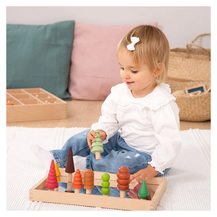 Woodland Trees, set 10 copaci colorati din lemn, TickiT [4]