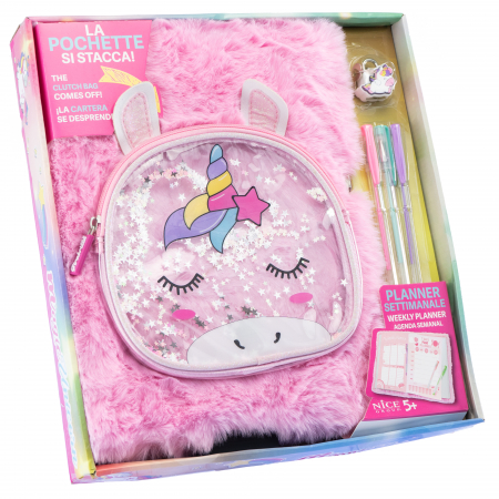 Agende - Agendă gigant Girabrilla – Unicorn Magic, cu copertă pufoasă și poșetă detașabilă