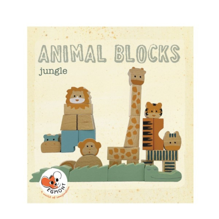 Jucarii de Indemanare - Animalele junglei din cuburi de lemn natur, Egmont Toys