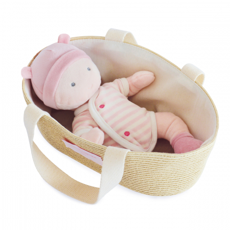Cadouri Baieti - Bebelus din plus in cosulet natur - 28 cm, roz