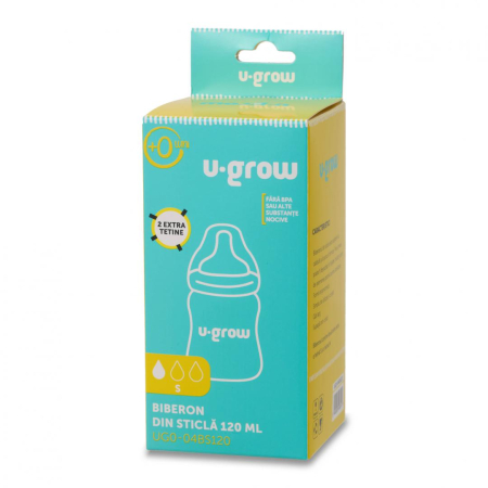 Biberon de sticla 120 ml+2 tetine extra, U-Grow [3]