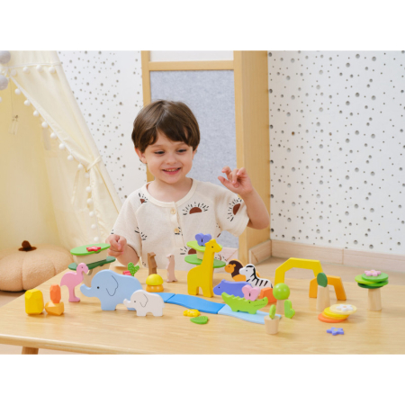 Blocuri din lemn colorate Povesti Tropicale (55 piese), Viga [7]