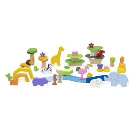 Blocuri din lemn colorate Povesti Tropicale (55 piese), Viga [5]