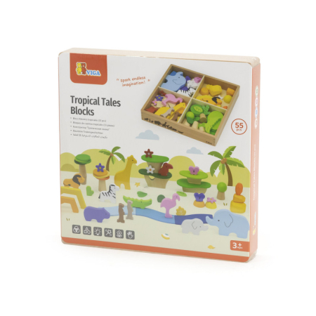 Noutati - Blocuri din lemn colorate Povesti Tropicale (55 piese), Viga