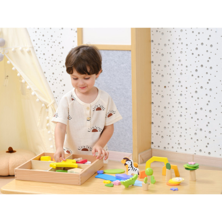 Blocuri din lemn colorate Povesti Tropicale (55 piese), Viga [2]