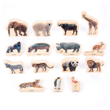 Noutati - Blocuri din lemn cu Animale salbatice, 15 piese, TickiT