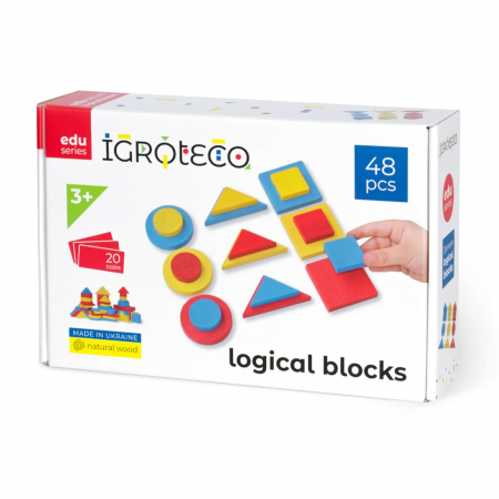 Jocuri educative - Blocuri logice din lemn, 48 piese