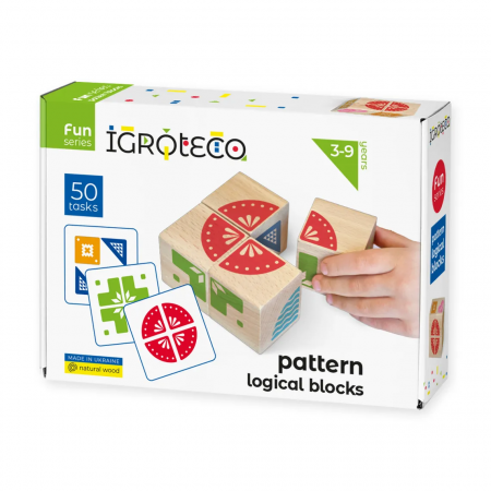 Jocuri educative - Blocuri logice din lemn, cu model, 4 piese