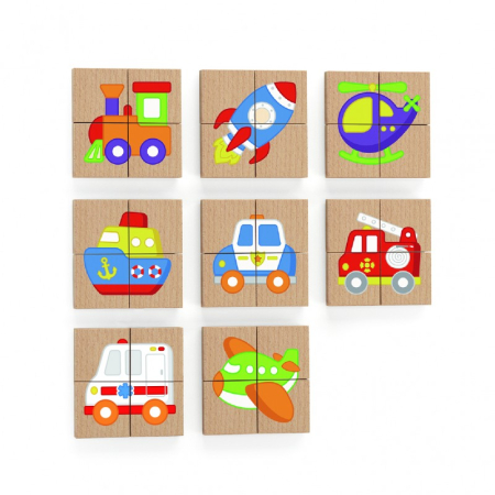 Jucarii 0-2 ani - Blocuri magnetice cu imagini mijloace de transport, Viga