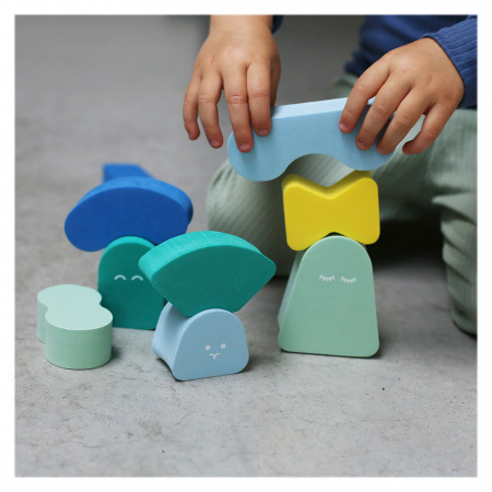 Blokki, joc de stivuire din spuma, minty blue, Quut Toys [1]