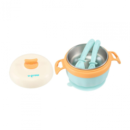 Bol termic , lingurita si furculita , baza antialunecare, blue, U-Grow [1]