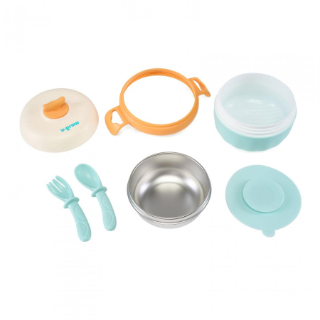 Bol termic , lingurita si furculita , baza antialunecare, blue, U-Grow [2]