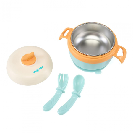 Bol termic , lingurita si furculita , baza antialunecare, blue, U-Grow [3]