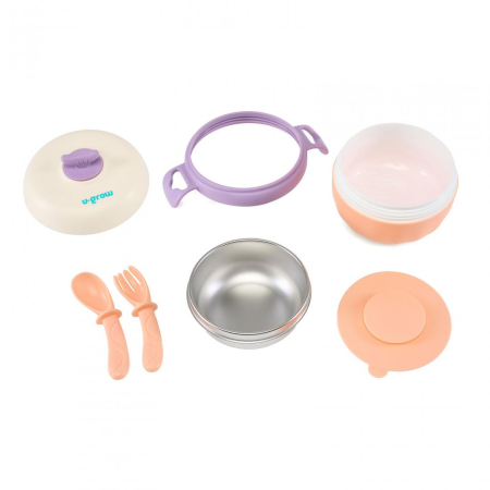 Bol termic , lingurita si furculita , baza antialunecare, mov, U-Grow [3]