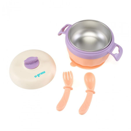 Bol termic , lingurita si furculita , baza antialunecare, mov, U-Grow [4]