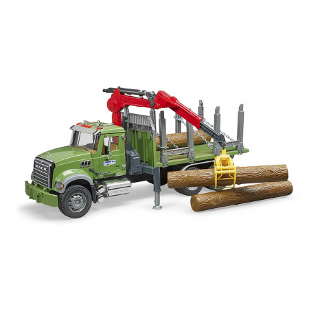 Jucarii de rol - Bruder - Camion Lemne Mack Granite Cu Macara De Incarcare, Graifer Si 3 Busteni