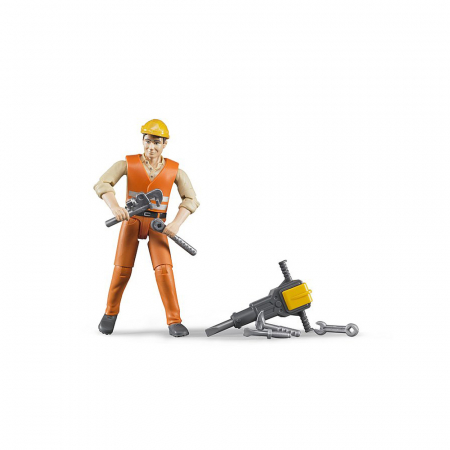 Jucarii de rol - Bruder - Figurina Muncitor Constructii Cu Accesorii
