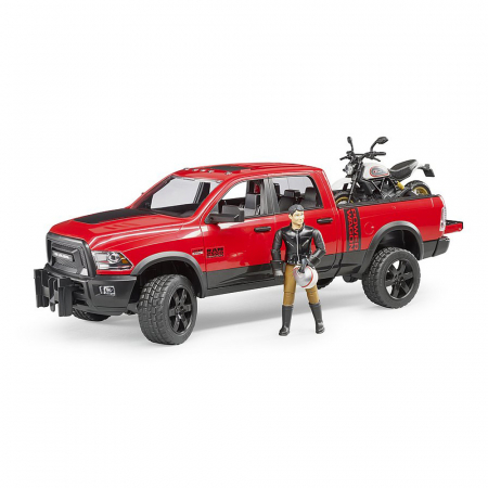 Jucarii de rol - Bruder - Masina De Teren Ram 2500 Cu Motocicleta Scrambler Ducati Desert Si Sofer
