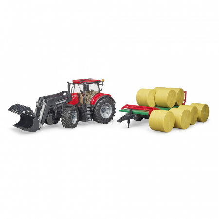 Jucarii de rol - Bruder - Tractor Case Ih Optum 300 Cvx Cu Incarcator Frontal Si Remorca Transport Cu 8 Baloti