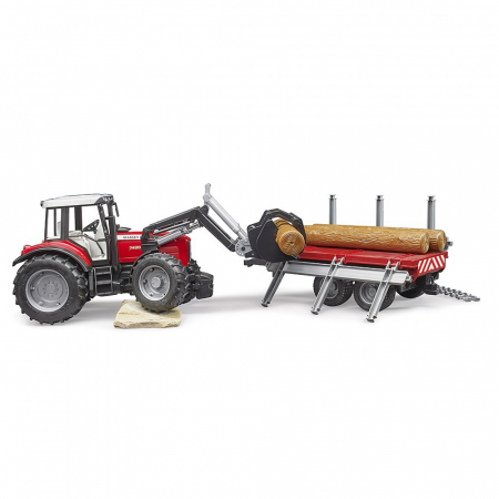 Bruder - Tractor Massey Ferguson 7480 Cu Incarcator Frontal Si Remorca Pentru Lemne [6]
