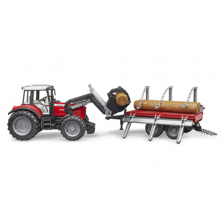 Bruder - Tractor Massey Ferguson 7480 Cu Incarcator Frontal Si Remorca Pentru Lemne [5]