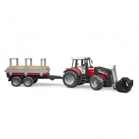 Bruder - Tractor Massey Ferguson 7480 Cu Incarcator Frontal Si Remorca Pentru Lemne [2]