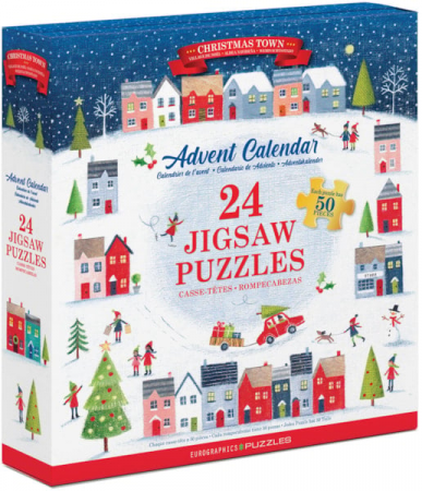 Jucarii Educative - Calendar de Advent Oraselul de Craciun, 24 puzzle-uri, 50 piese
