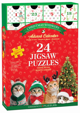 Jucarii Educative - Calendar de Advent Pisici, 24 puzzle-uri, 50 piese
