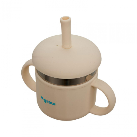 Cana din silicon cu pai si interior din inox,220 ml, U-Grow [2]