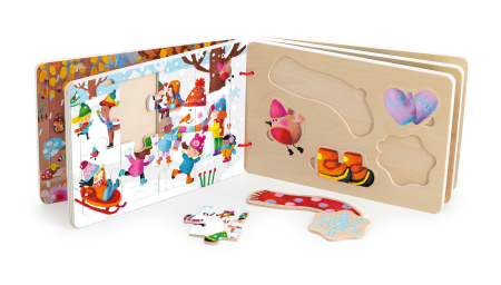 Carte cu 4 Puzzle-uri din lemn - Anotimpuri - Vilac [1]