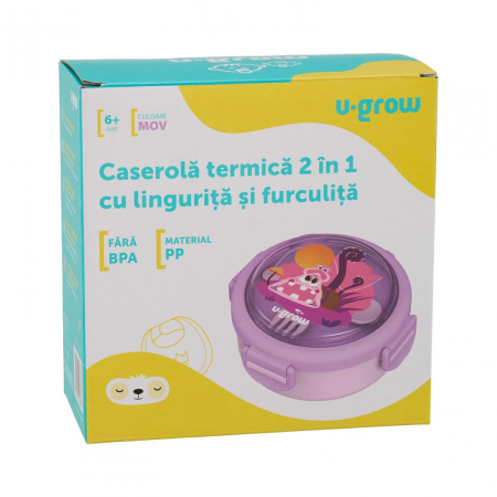 Caserola termica cu lingurita si furculita, mov, U-Grow [6]