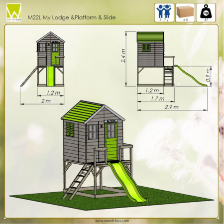 Casuta de gradina Lime Lodge cu platforma si tobogan (M22L) [2]