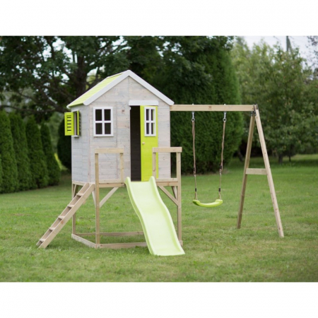 Casute de gradina - Casuta de gradina Lime Lodge cu platforma, tobogan si leagan (M24L)