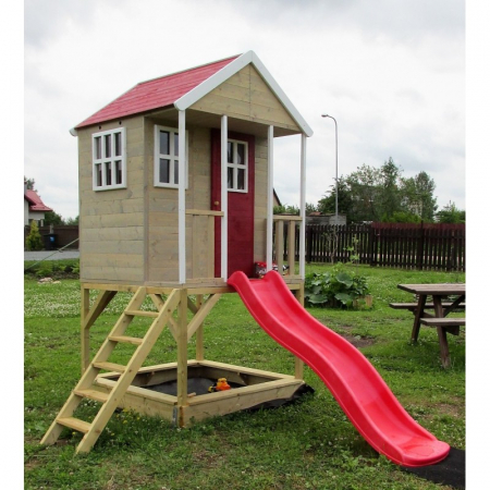 Jucarii 5-7 ani - Casuta de gradina Nordic Adventure House cu platforma cu loc pentru nisip si tobogan (M8)