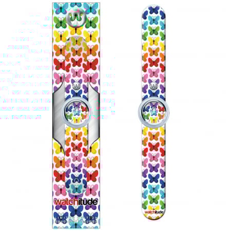 Ceas analog pentru copii cu bratara din silicon slap-on, Fluturi [0]