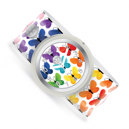 Ceas analog pentru copii cu bratara din silicon slap-on, Fluturi [1]