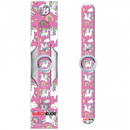 Ceas analog pentru copii cu bratara din silicon slap-on, Lumea unicornilor [0]