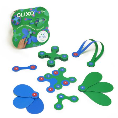 Jucarii creative - Clixo® joc magnetic de construit - Itsy Albastru & Verde (18 piese)