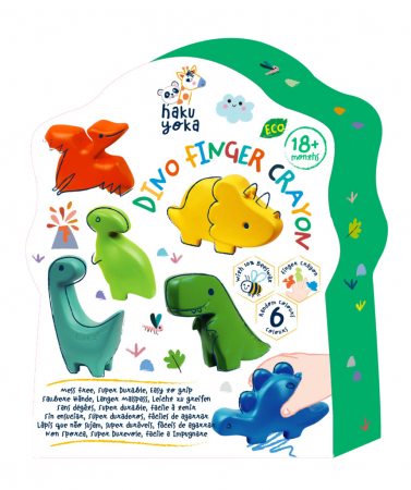Jucării - Creioane cerate pentru degete - Dinozauri, set de 6 - Haku Yoka