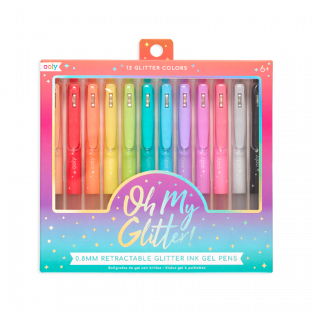 Cadouri copii Craciun - Pixuri retractabile cu gel si sclipici, Oh My Glitter!, set 12 culori