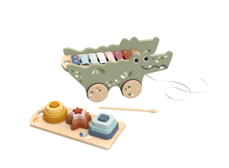 Crocodil din lemn cu xilofon si piese de stivuire, Speedy Monkey [2]
