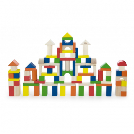 Jucarii de Indemanare - Cuburi de construit din lemn, colorate, 2.5 cm, 100 buc