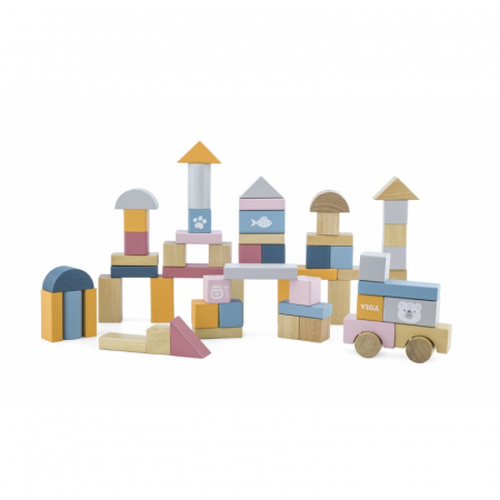 Jucarii creative - Cuburi din lemn 60 buc, PolarB Viga